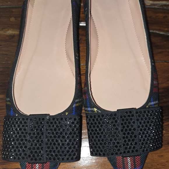 J.Crew Tartan plaid shoes with crystal bow. Size 8 1/2 EUC. - Picture 2 of 11